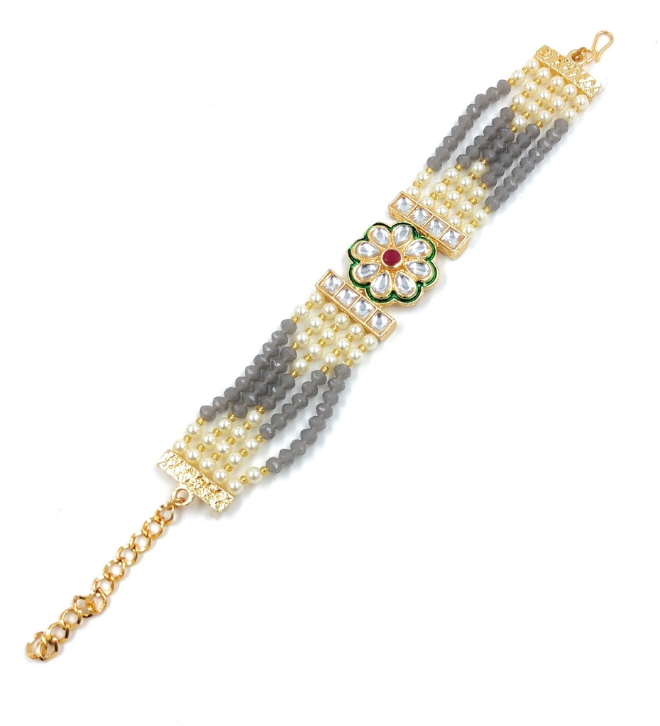 [BR02 Grey] Breathtaking Party Grey Kundan Bracelet For Women And Girls