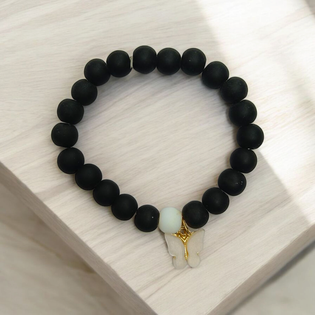 [Modern Butterfly Black Beads Bracelet] Modern Statement Butterfly Black Beads Bracelet for Women and Girls