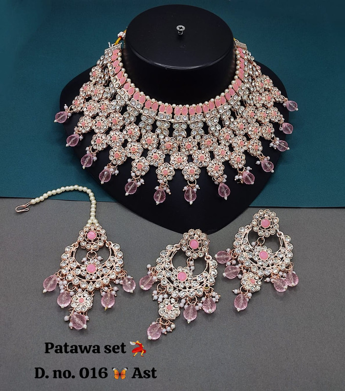 Traditional Sangeet Baby Pink Kundan Jewellery Set Choker Necklace & Earrings For Women