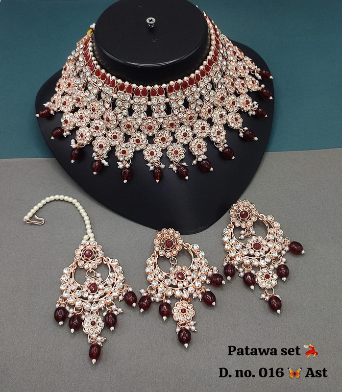 Magnifique Sangeet Maroon Kundan Jewellery Set Copy Choker Necklace & Earrings For Women