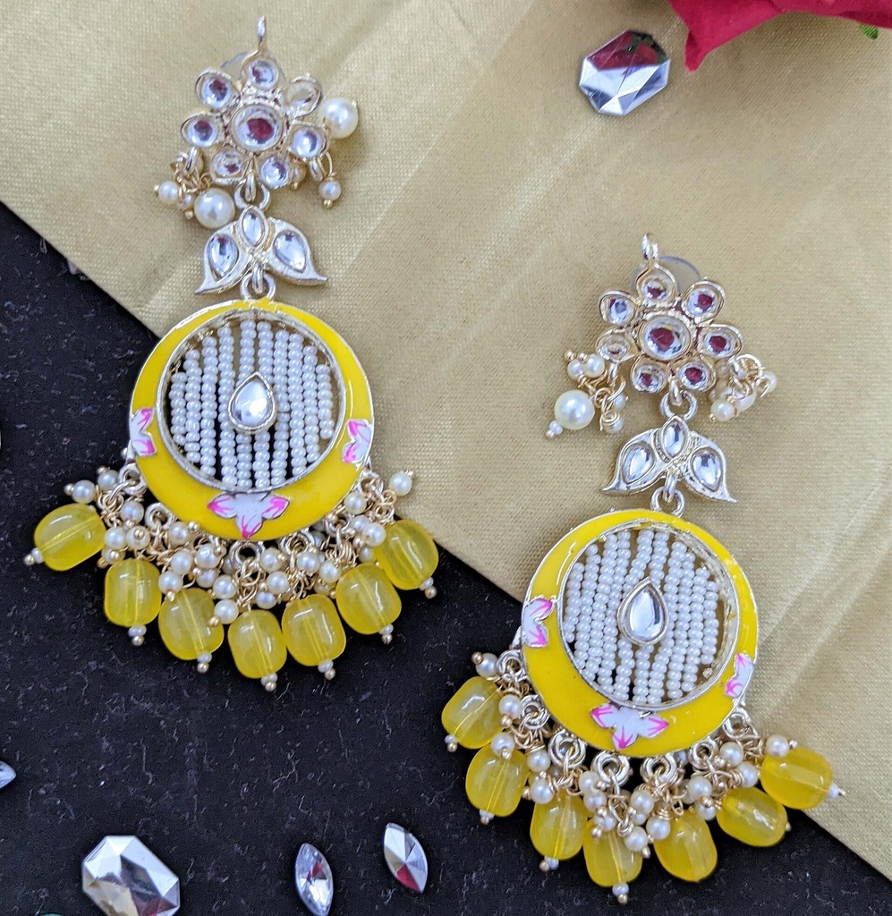 [ER66 YELLOW] Kundan Meenakari Earring  ER66 YELLOW 