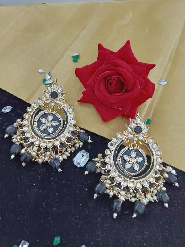 [ER69 GREY] Ornate Engagement Meenakari Earring