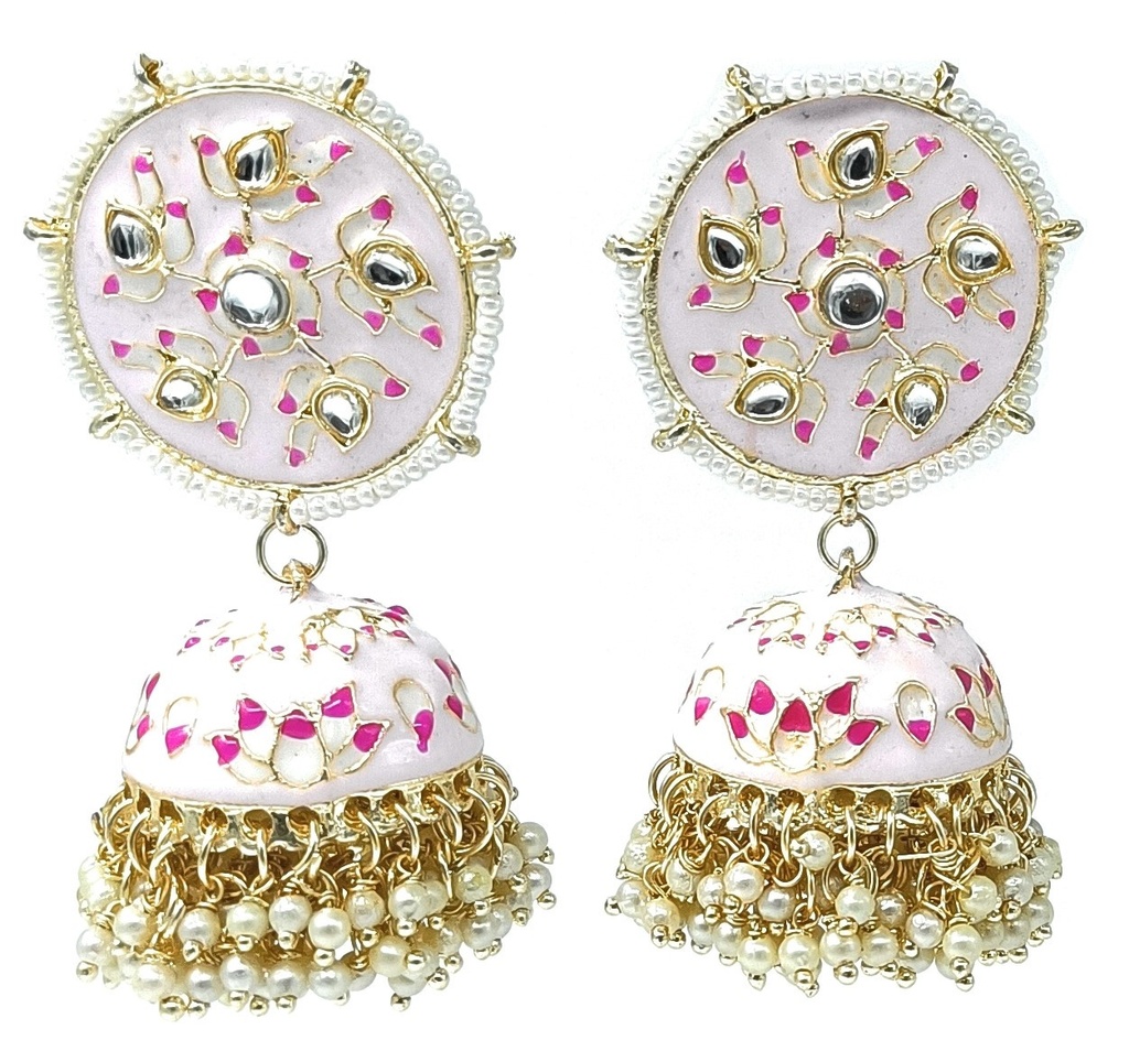 Meenakari Jhumka Earring  ER39 CREAM 