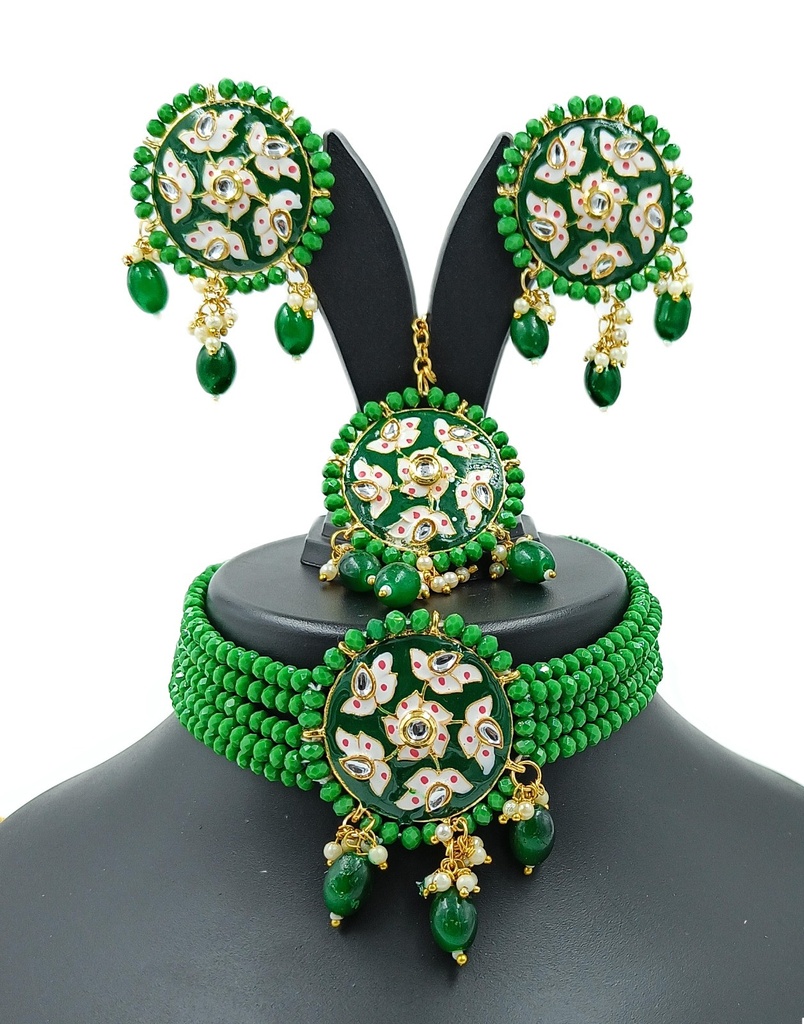 Ethereal Feel Meenakari Choker set  Green 