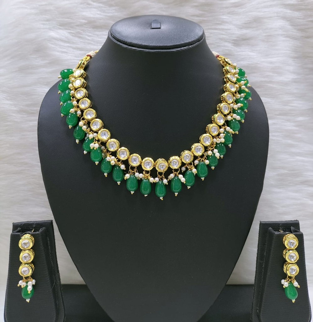 NS422 GREEN Kundan Necklace Earring Jewellery Set