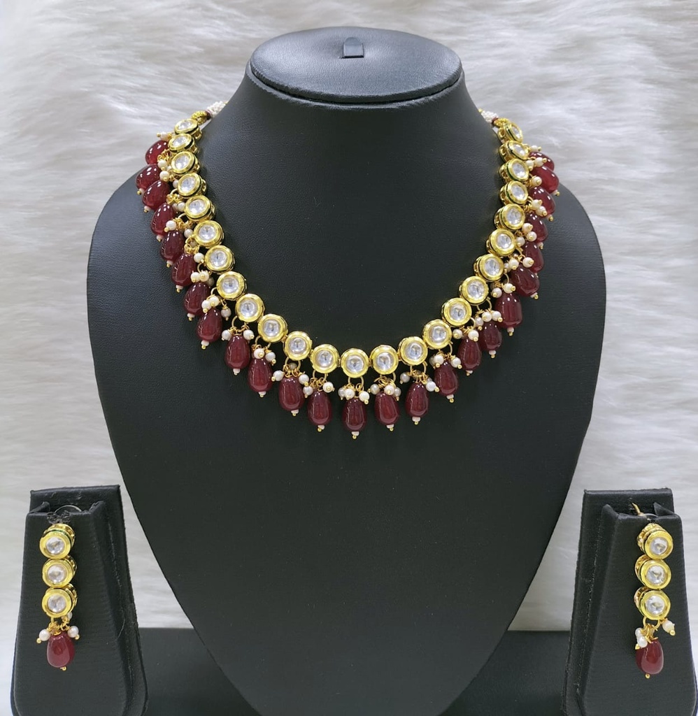 NS422 MAROON Kundan Necklace Earring Jewellery Set