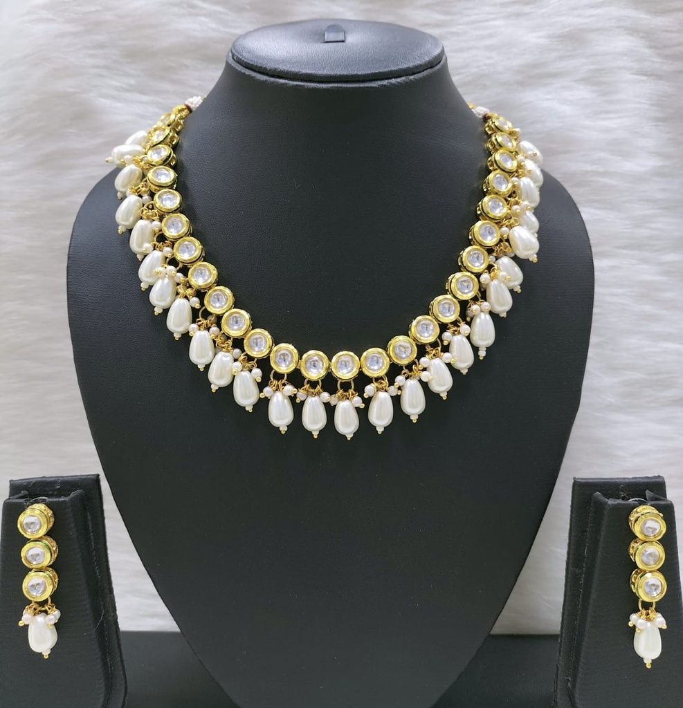 NS422 WHITE Kundan Necklace Earring Jewellery Set