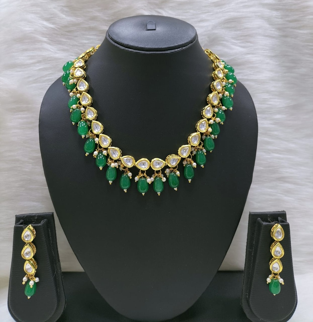 NS423 GREEN Kundan Necklace Earring Jewellery Set