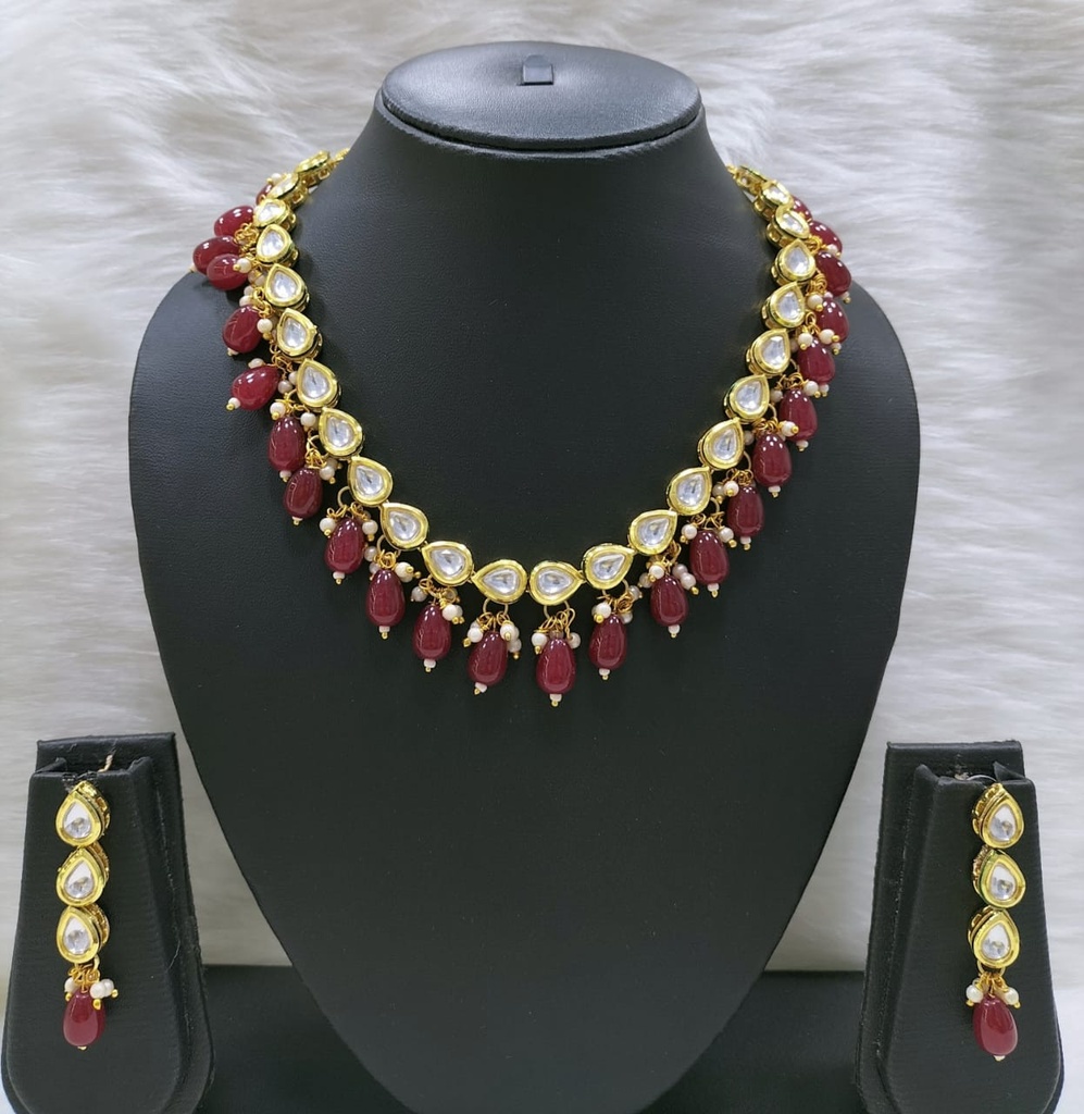 Authentic Heritage Ns423 Maroon Kundan Necklace Earring Jewellery Set