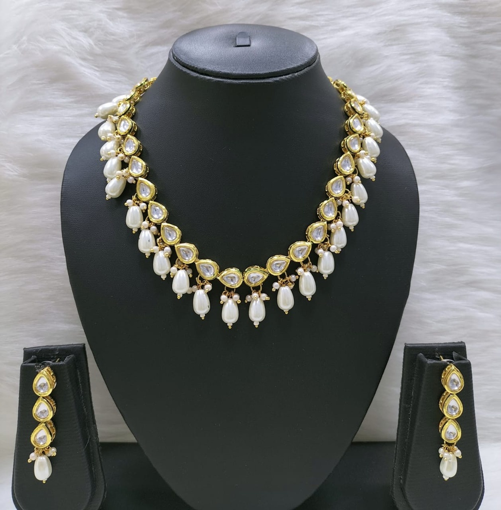 NS423 WHITE Kundan Necklace Earring Jewellery Set