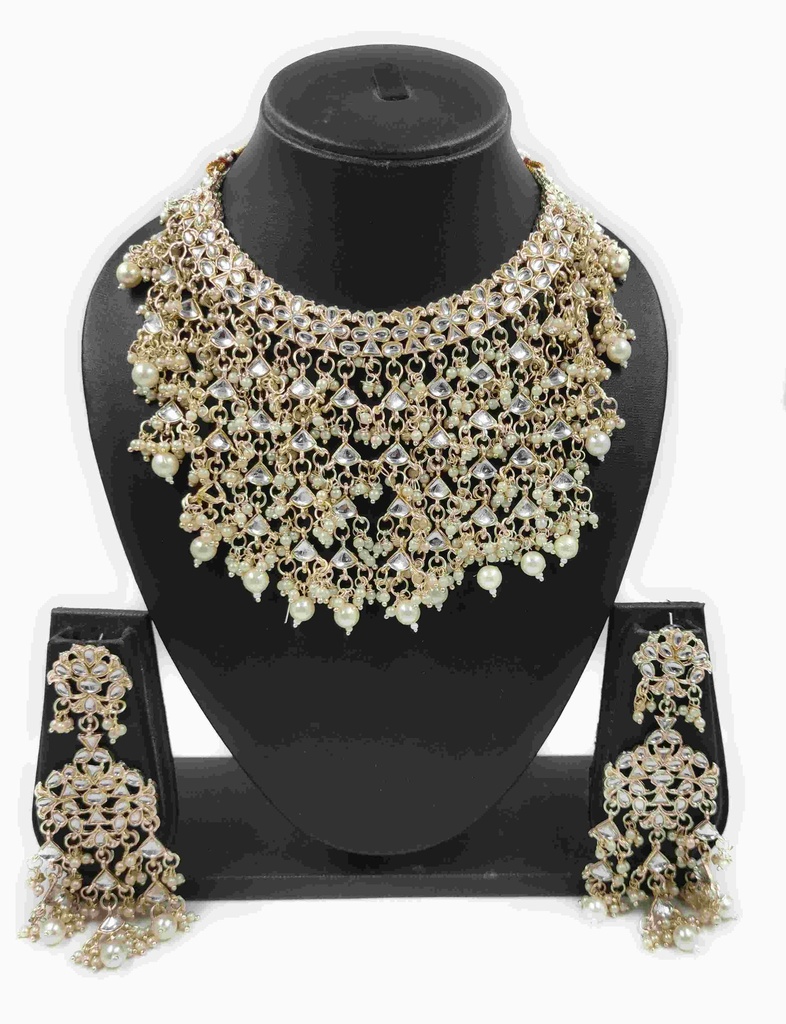 NS578 White Kundan Necklace Earring Jewellery Set
