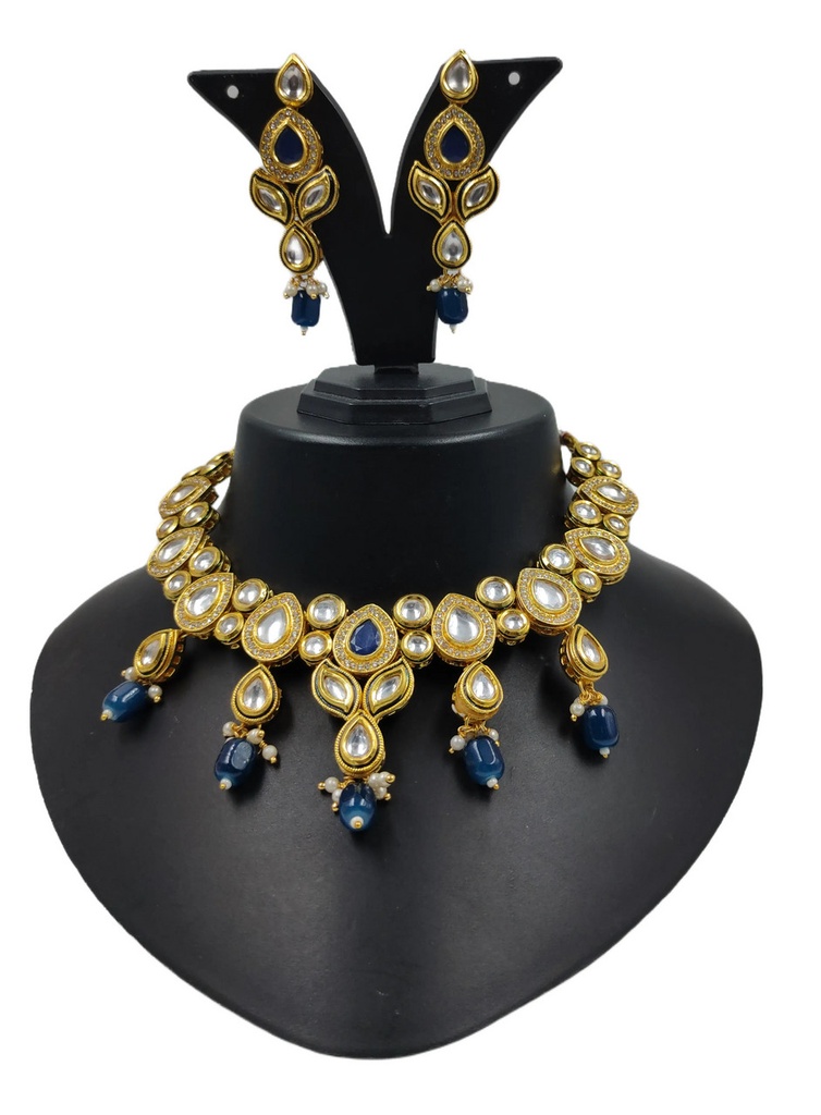 Splendid Cultural Ns614 Blue Kundan Necklace Earring Jewellery Set