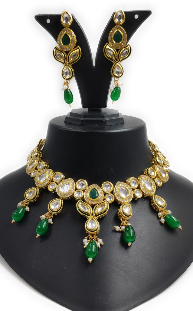 NS614 Green Kundan Necklace Earring Jewellery Set