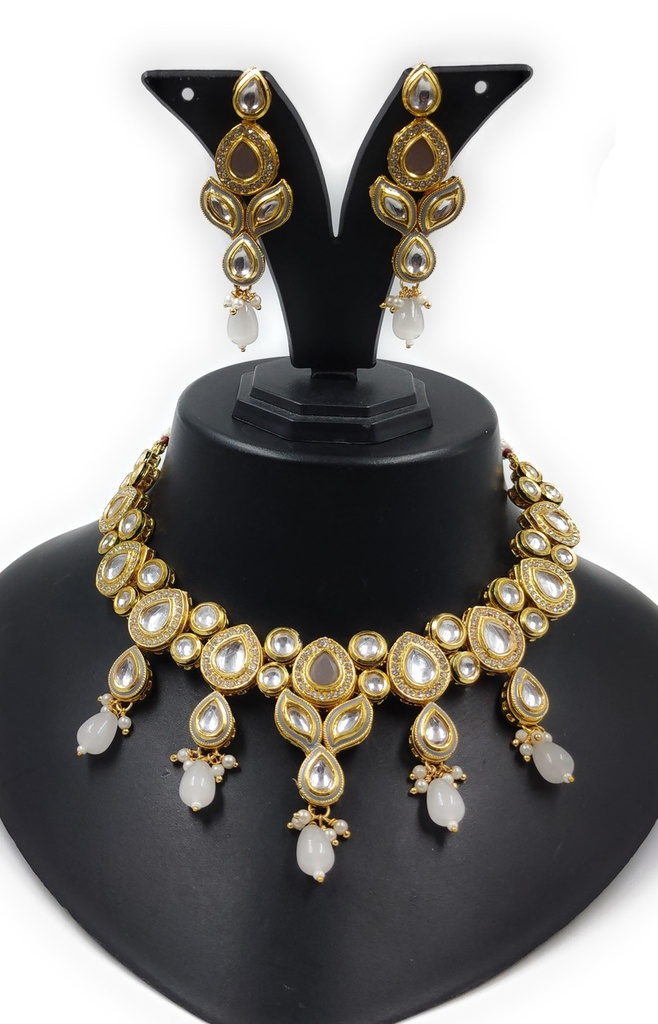 Breathtaking Cultural Ns614 Grey Kundan Necklace Earring Jewellery Set
