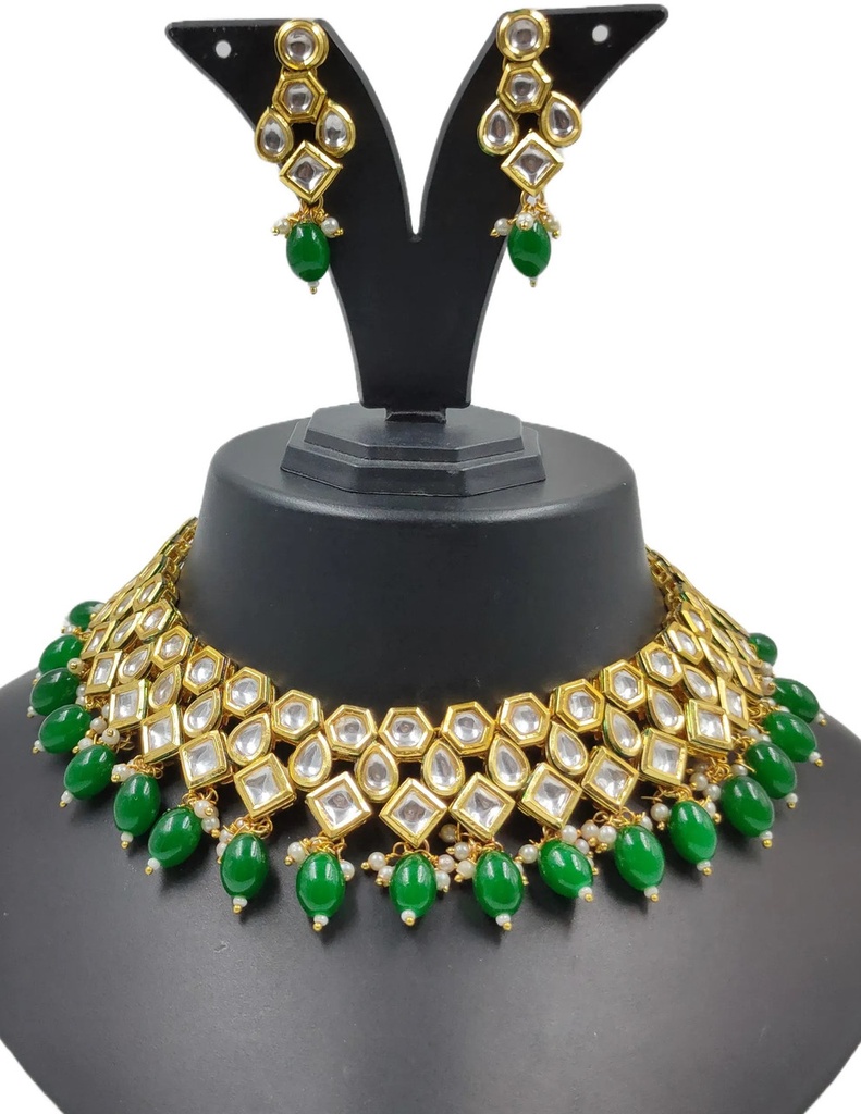 [NS615 Green] Pristine Cultural Ns615 Green Kundan Necklace Earring Jewellery Set