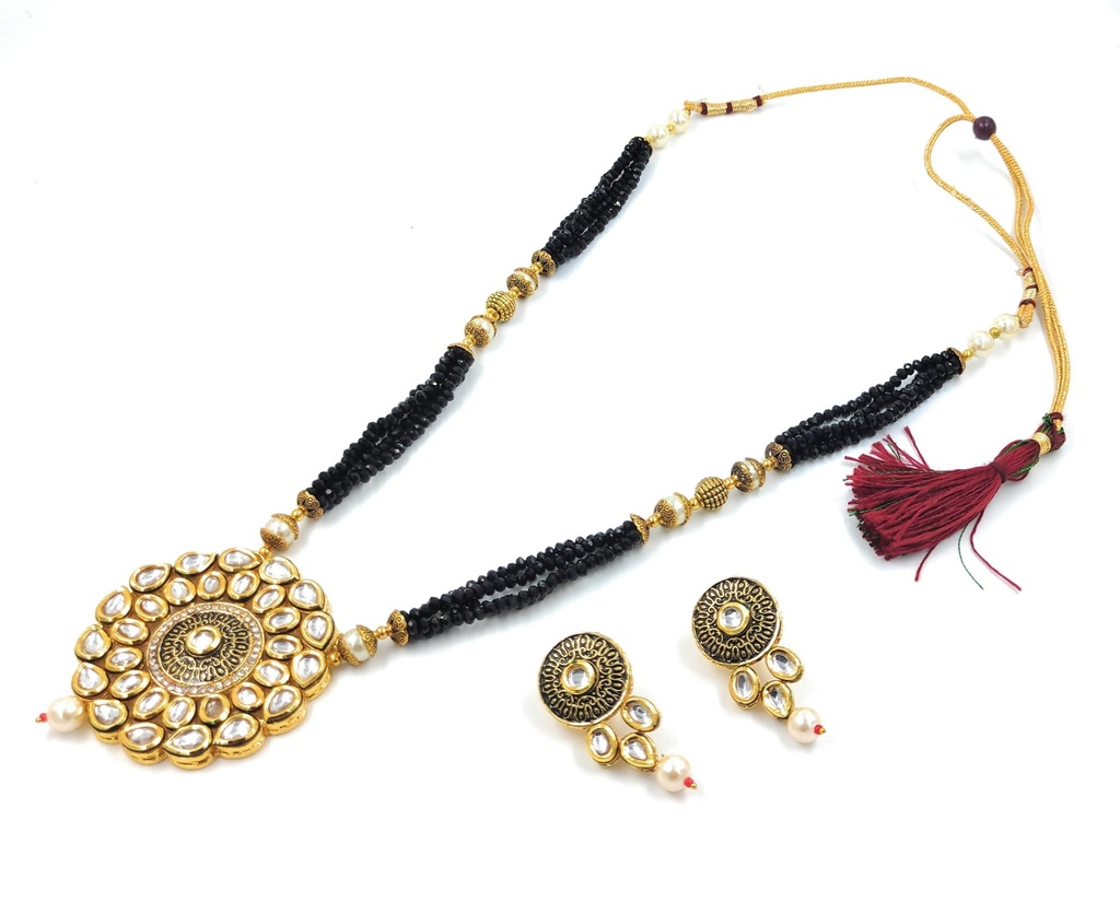 Kundan Long Necklace Set  K2 BLACK 