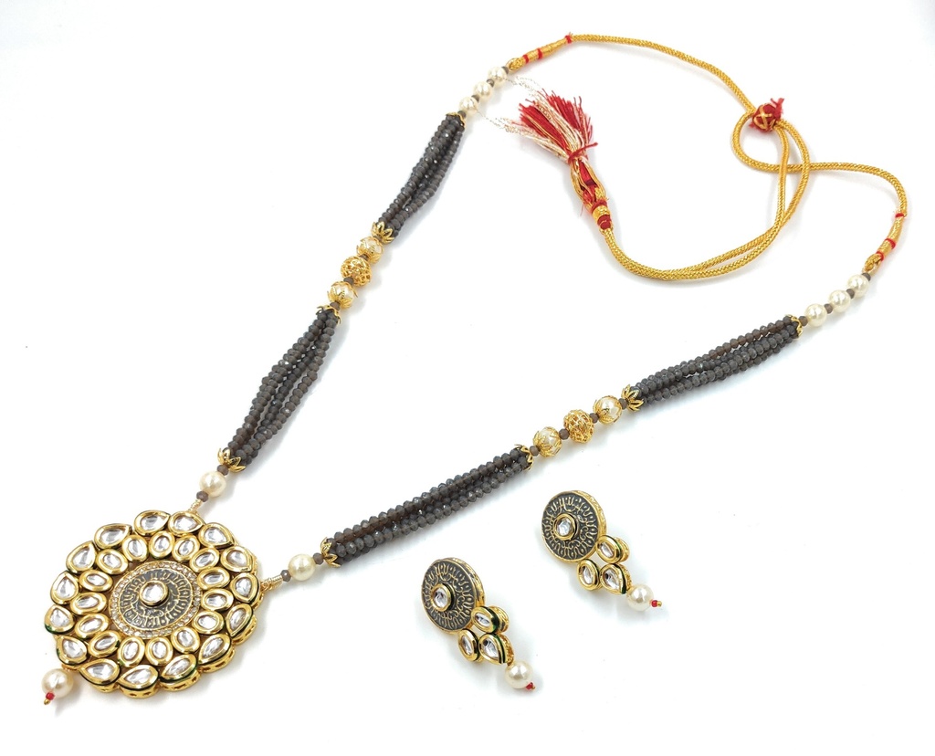Kundan Long Necklace Set  K2 GREY 