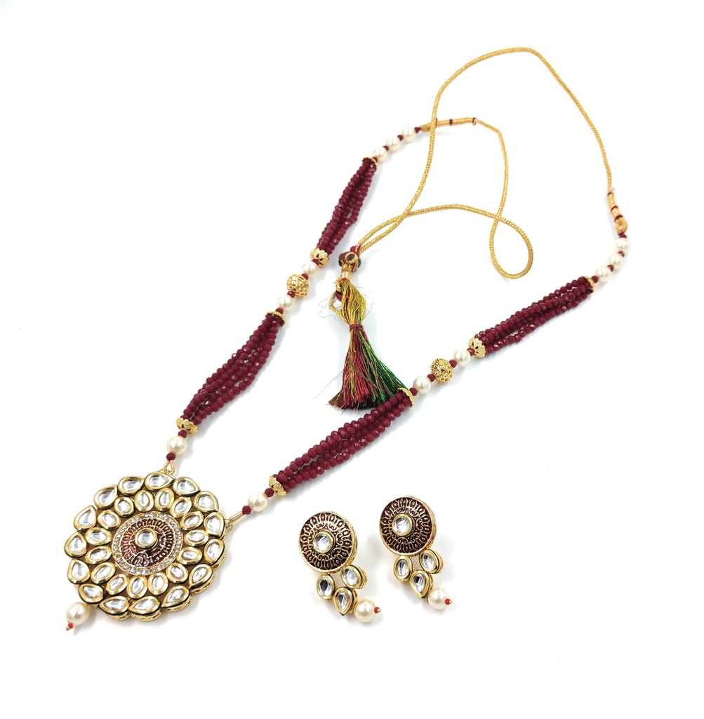 Kundan Long Necklace Set  K2 MAROON 