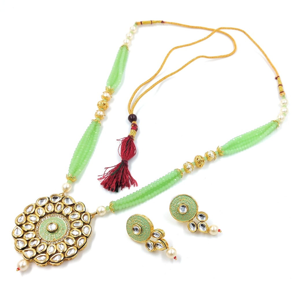 Kundan Long Necklace Set  K2 MINT GREEN 