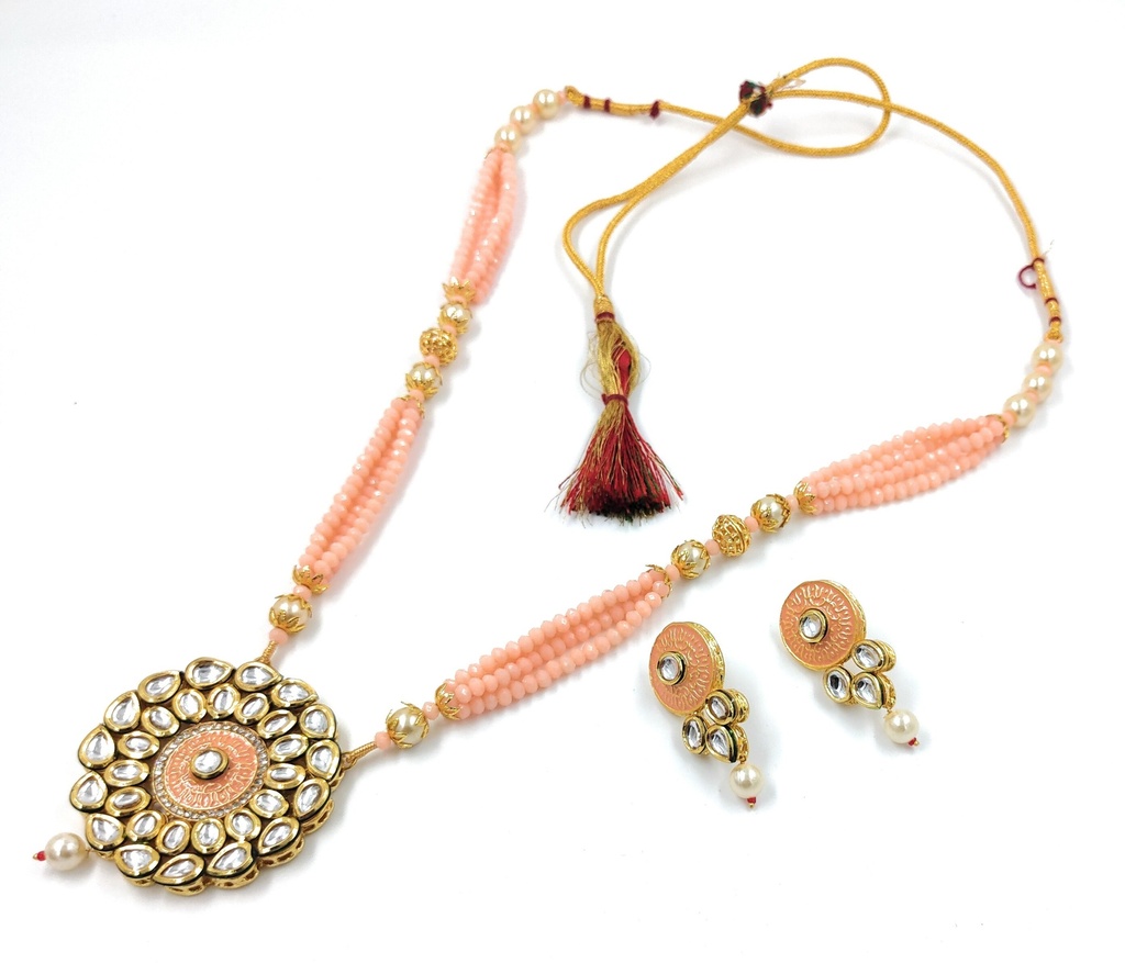 Kundan Long Necklace Set  K2 PEACH 