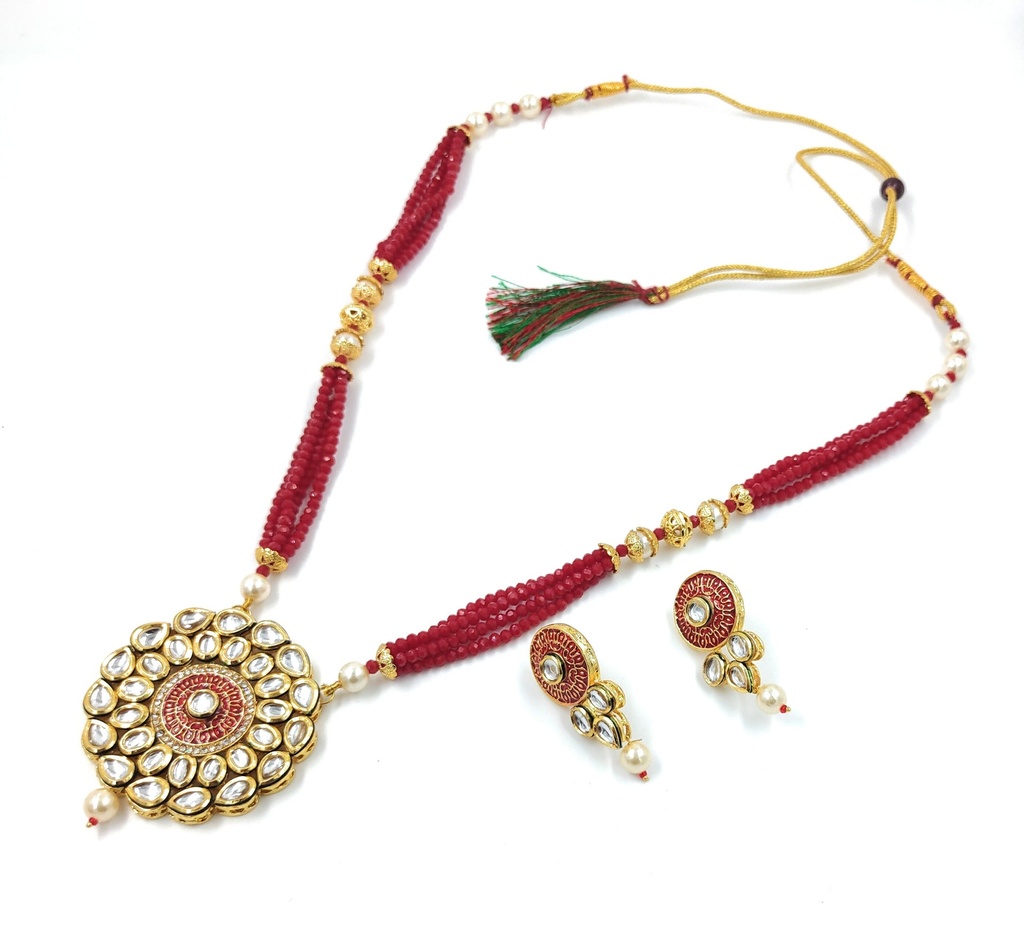 Kundan Long Necklace Set  K2 RED 