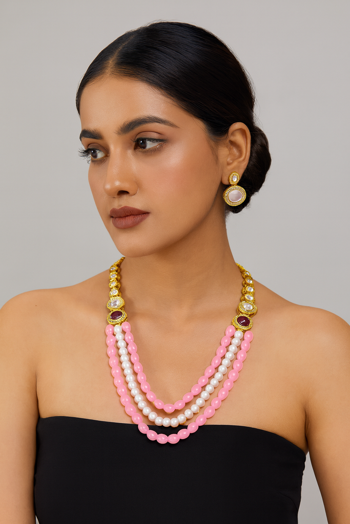 NS682 BABY PINK Kundan Necklace Earring Jewellery Set