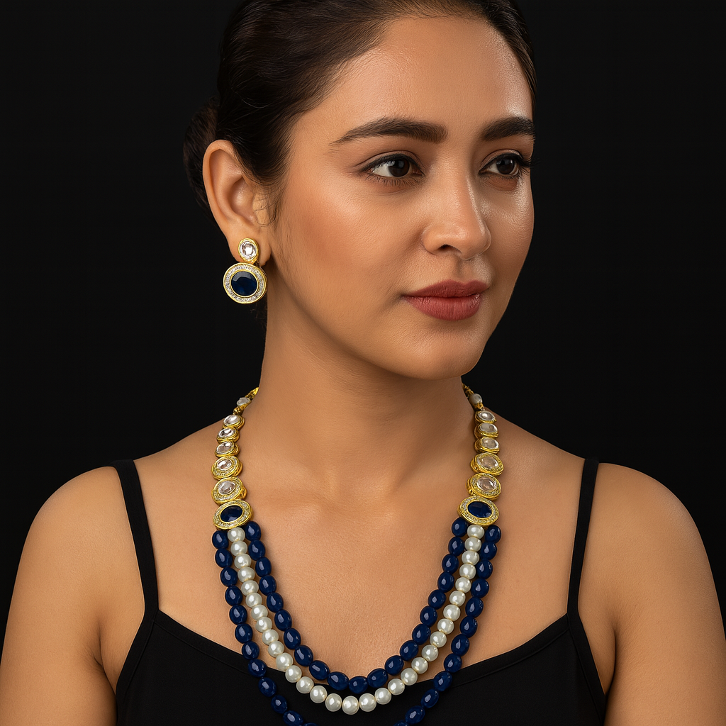 NS682 BLUE Kundan Necklace Earring Jewellery Set