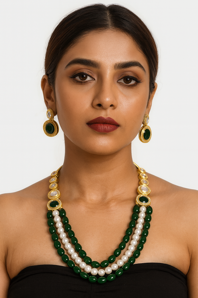 NS682 GREEEN Kundan Necklace Earring Jewellery Set
