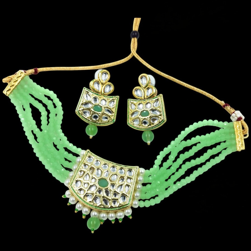 [NS237 MINT GREEN] NS237 MINT GREEN Kundan Necklace Earring Jewellery Set