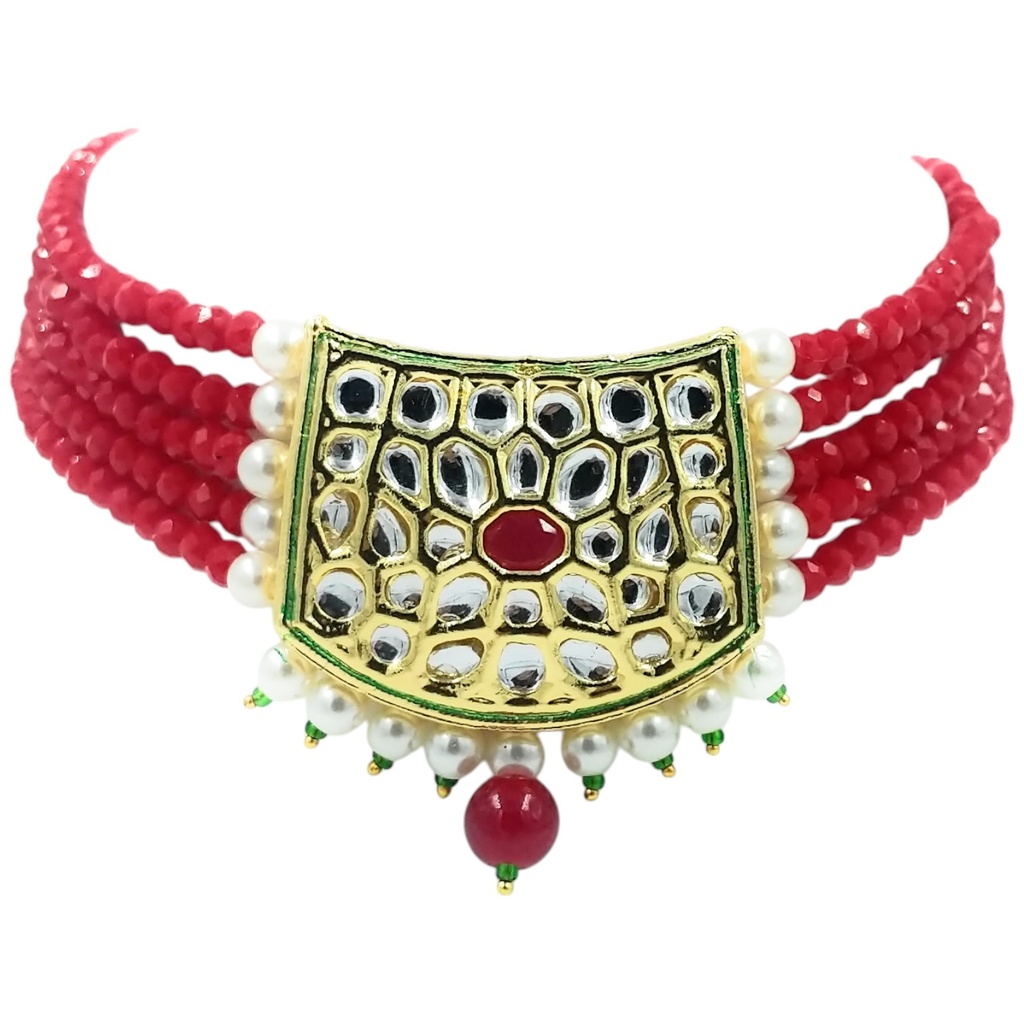 NS237 RED Kundan Necklace Earring Jewellery Set