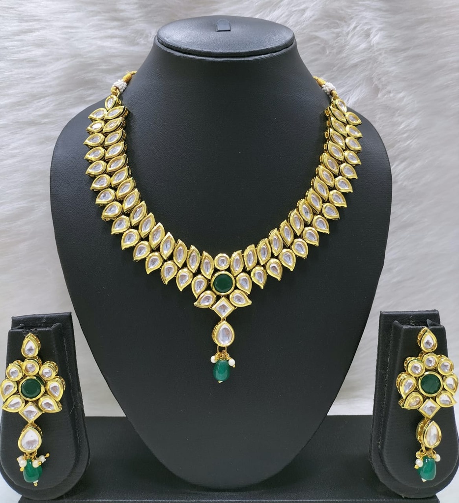 NS419 GREEN Kundan Necklace Earring Jewellery Set