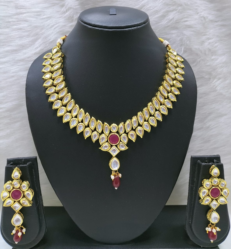 NS419 RED Kundan Necklace Earring Jewellery Set