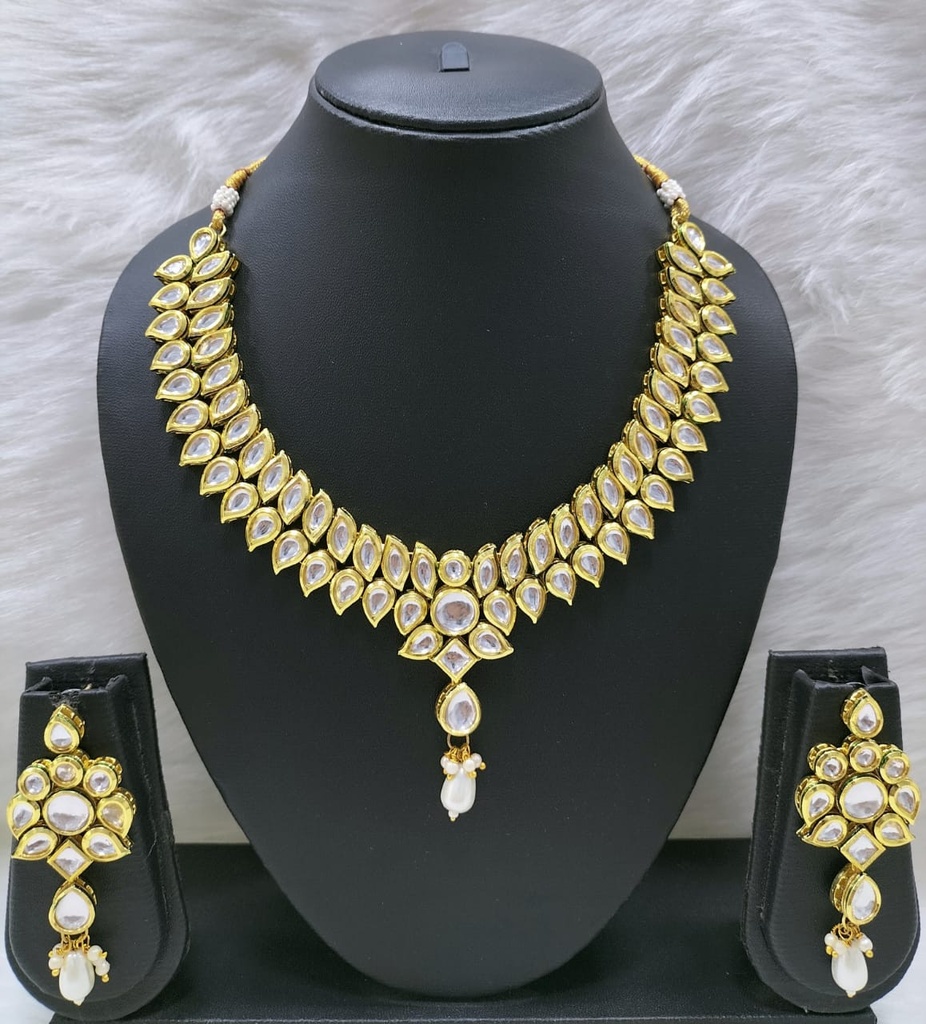 Shandaar Heritage Ns419 White Kundan Necklace Earring Jewellery Set
