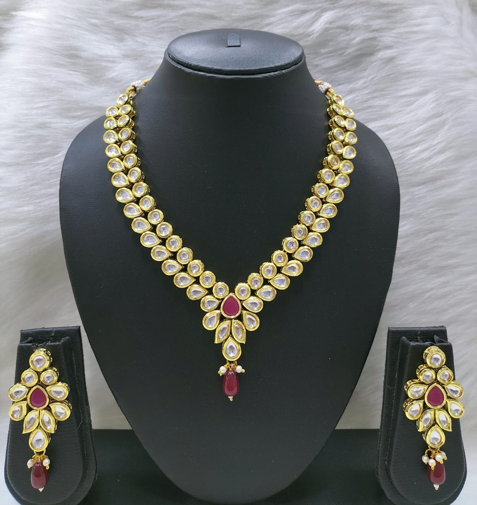 Gorgeous Heritage Ns421 Red Kundan Necklace Earring Jewellery Set