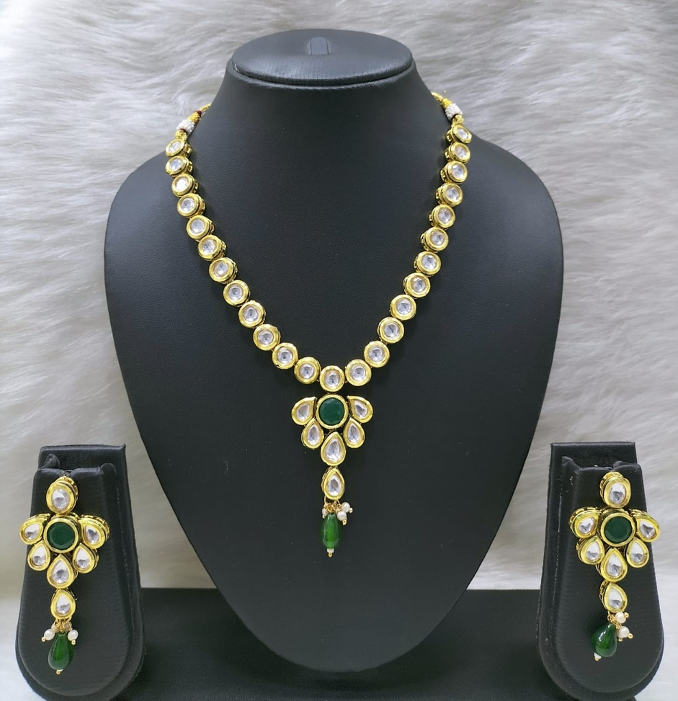 NS452 Green Kundan Necklace Earring Jewellery Set