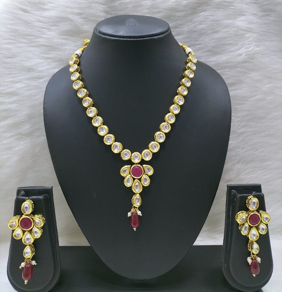 NS452 Maroon Kundan Necklace Earring Jewellery Set