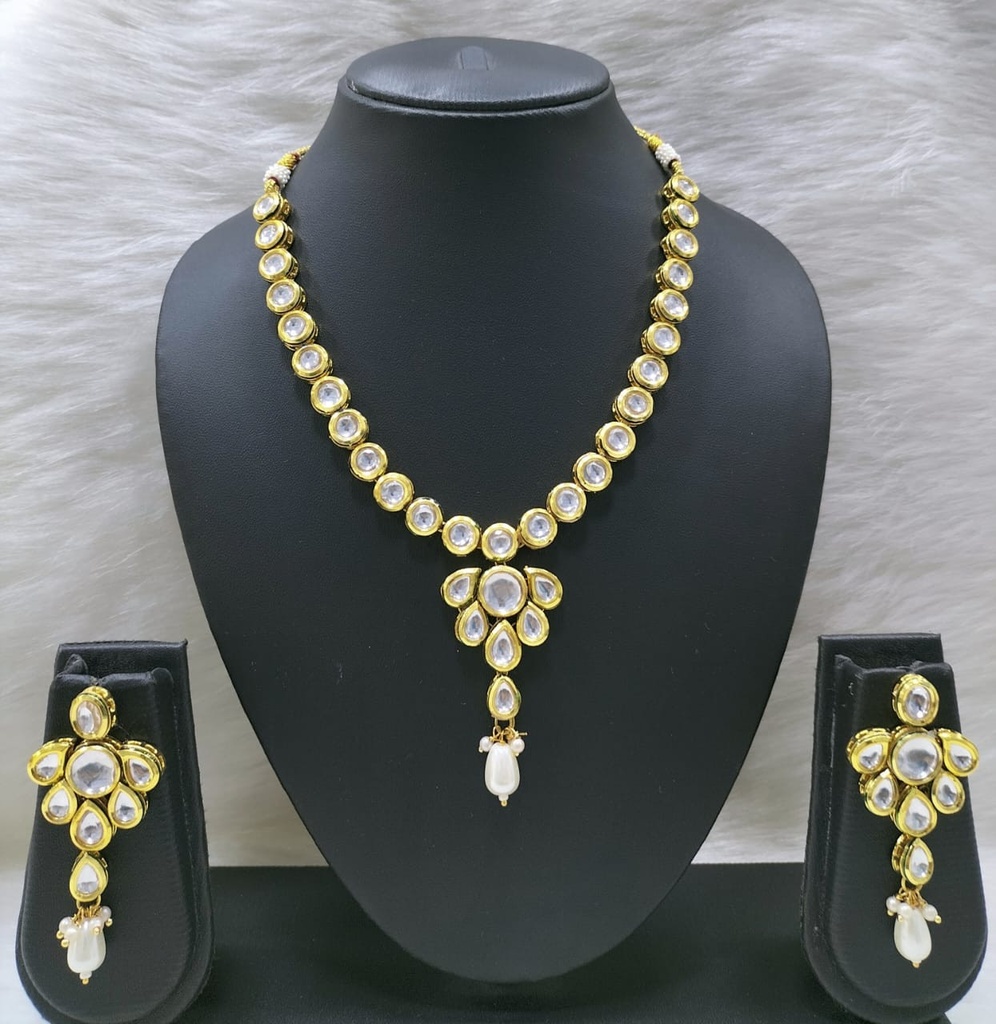 NS452 White Kundan Necklace Earring Jewellery Set