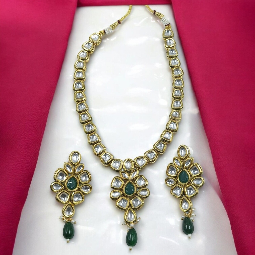 NS453 Green Kundan Necklace Earring Jewellery Set