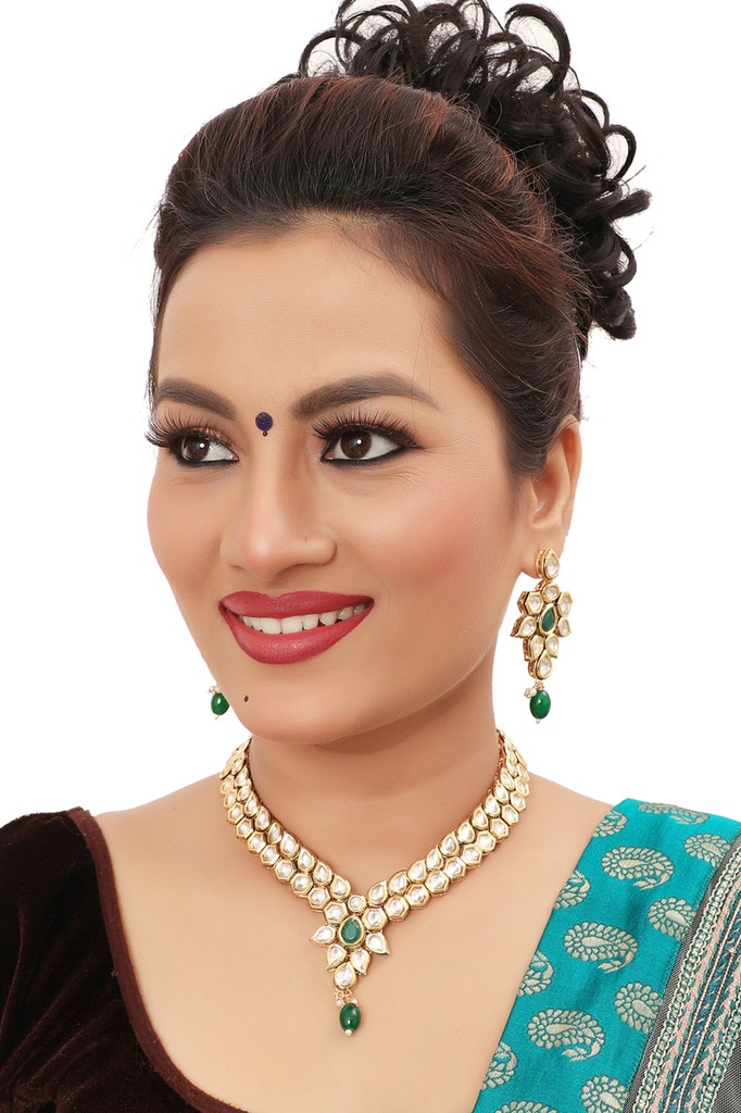 NS454 Green Kundan Necklace Earring Jewellery Set