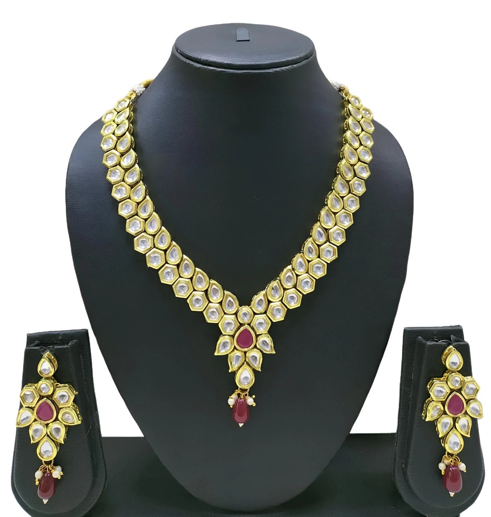 Flawless Heritage Ns454 Maroon Kundan Necklace Earring Jewellery Set