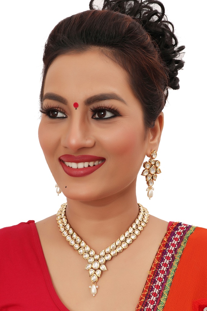 NS454 White Kundan Necklace Earring Jewellery Set