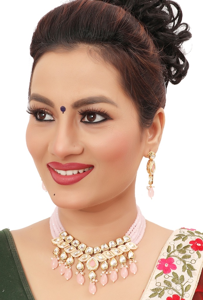 Magnifique Cultural Ns496 Baby Pink Kundan Necklace Earring Jewellery Set