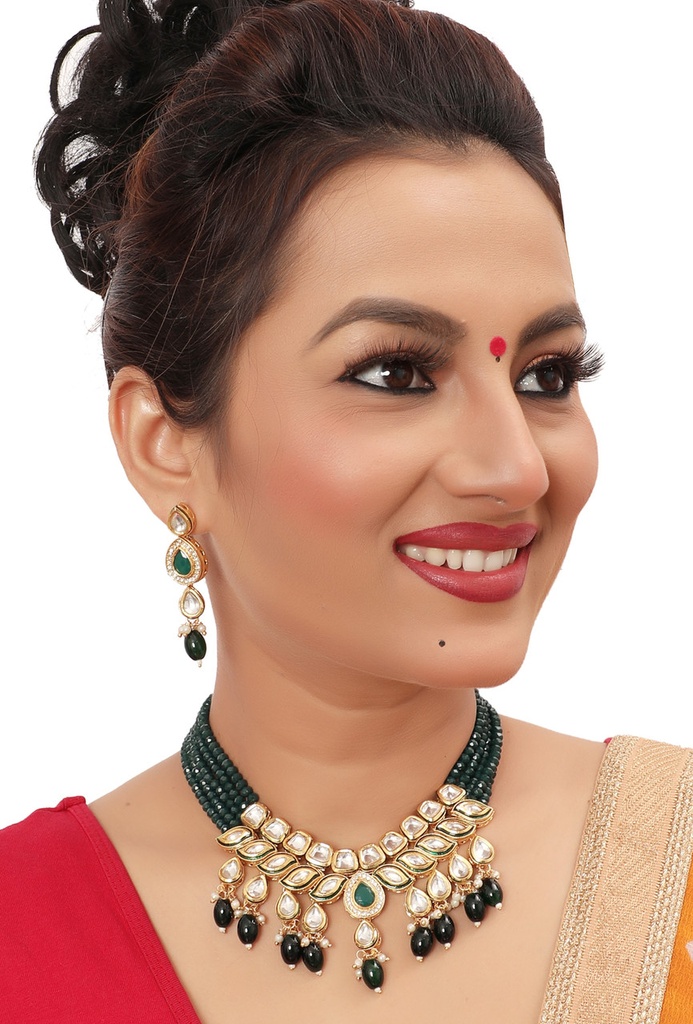 [NS496 Green] Royal Cultural Ns496 Green Kundan Necklace Earring Jewellery Set