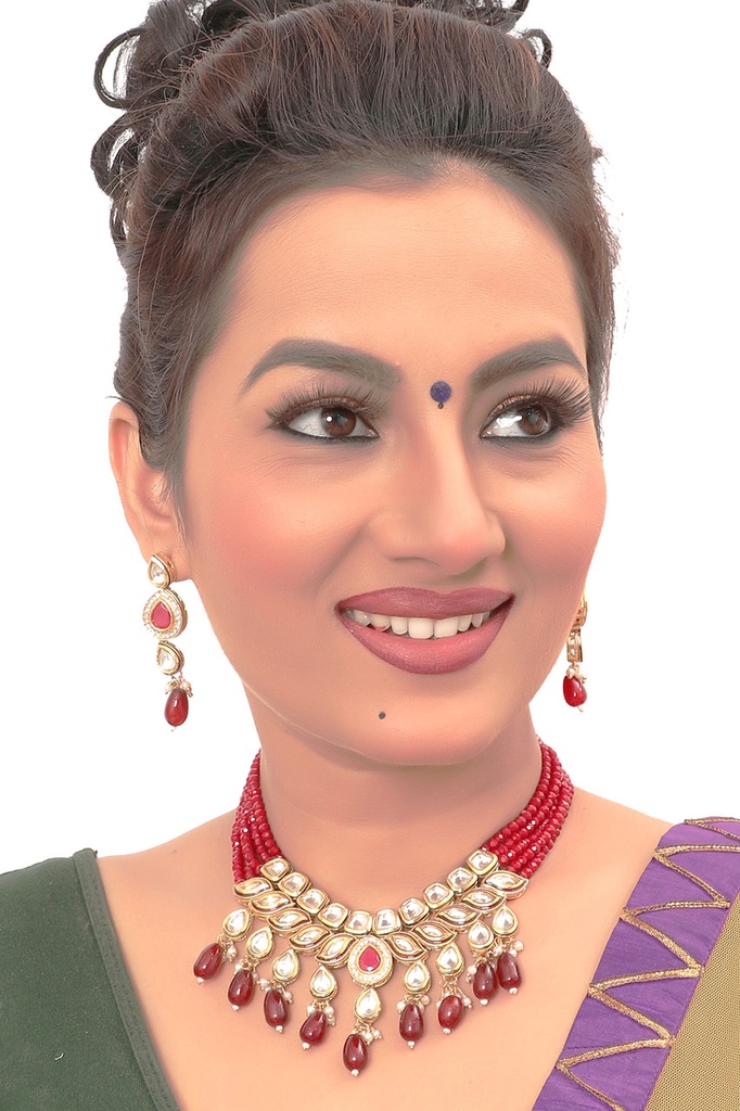 NS496 Maroon Kundan Necklace Earring Jewellery Set