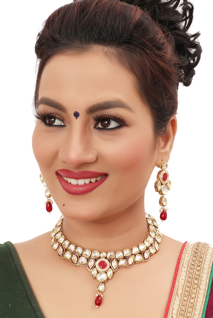 NS498 Maroon Kundan Necklace Earring Jewellery Set