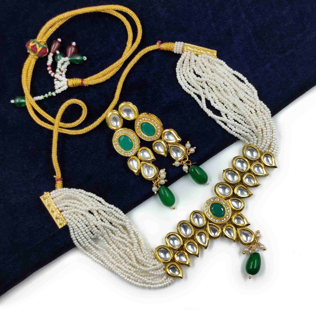 NS499 Green Kundan Necklace Earring Jewellery Set