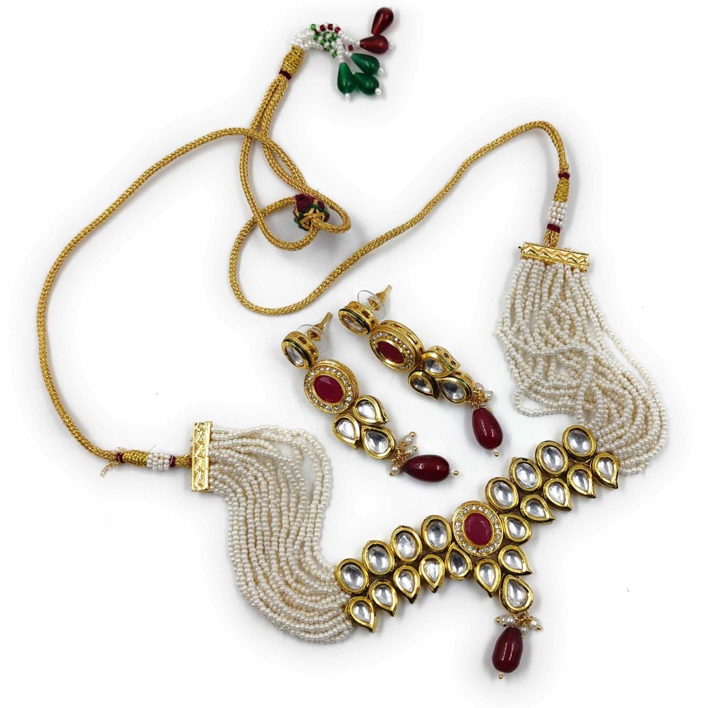 NS499 Maroon Kundan Necklace Earring Jewellery Set