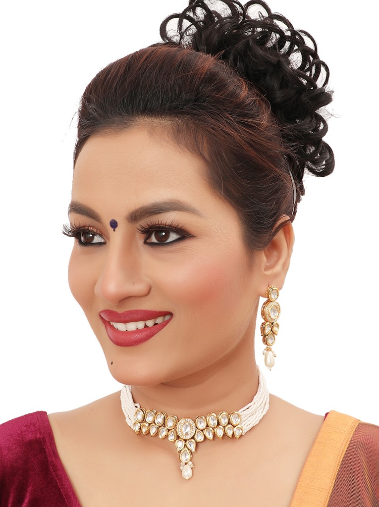 NS499 White Kundan Necklace Earring Jewellery Set