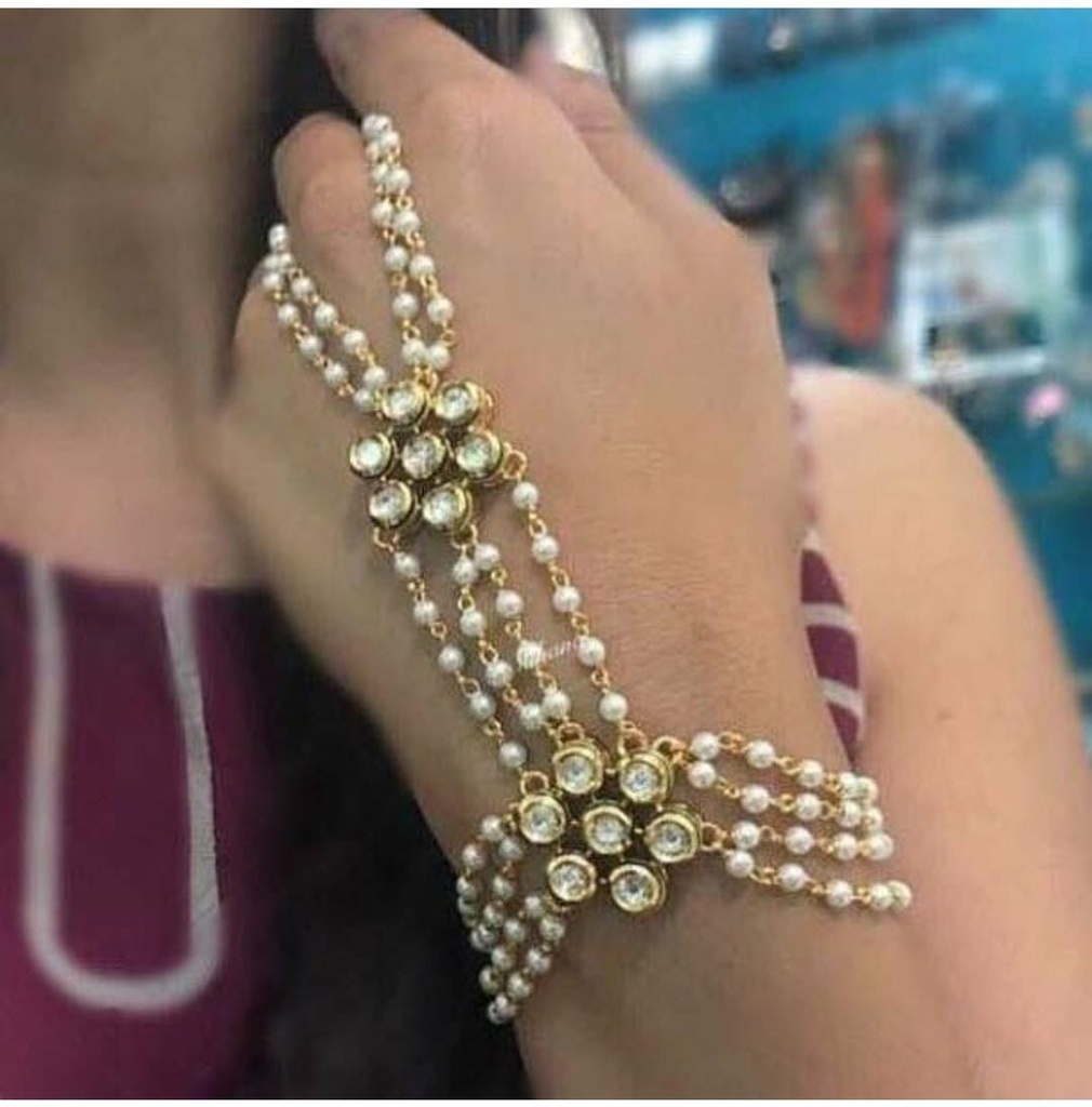 BR142 Designer Pearl Kundan Bracelet