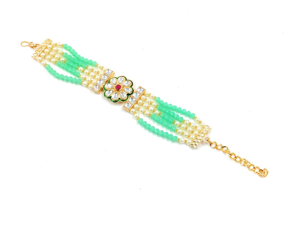 [BR02 Mint Green] Ethereal Party Mint Green Kundan Bracelet For Women And Girls
